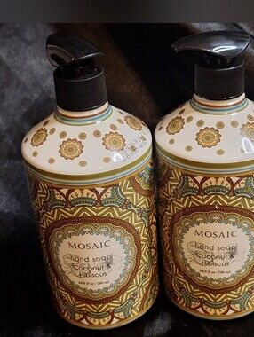 2 Pack Mosaic Hand Soap~Coconut & Hibiscus~24.6 oz Each~Pump Top~Kitchen~Bath